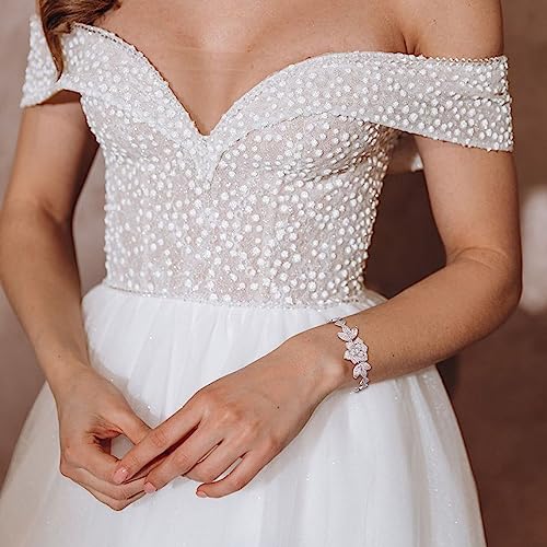 Crysdue Marquise Teardrop Cubic Zirconia Wedding Bridal & Prom Tennis Bracelets for Brides Bridesmaids, Silver/Gold/Rose Gold Plated Bracelet Gifts for Women - style: P-Flower-Clear CZ 7"