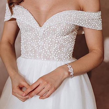 Crysdue Marquise Teardrop Cubic Zirconia Wedding Bridal & Prom Tennis Bracelets for Brides Bridesmaids, Silver/Gold/Rose Gold Plated Bracelet Gifts for Women - style: P-Flower-Clear CZ 7"