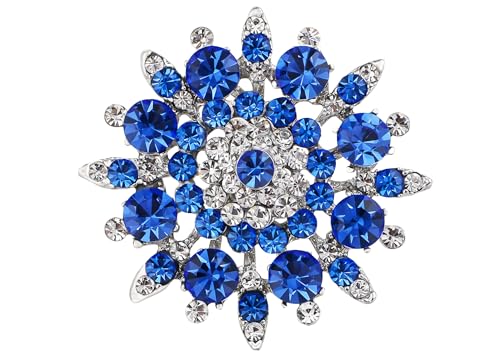 Alilang Adustable Silver Blue Purple Iridescent Crystal Rhinestones Snowflake Flower Floral Ring - color: Royal Blue