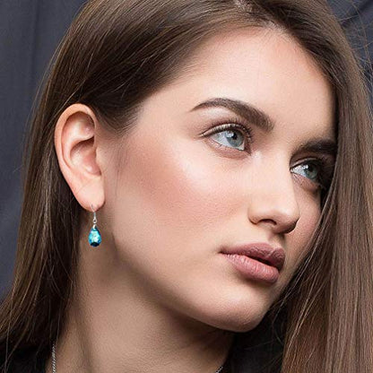 Austrian Crystal Teardrop Drop Earrings for Women, French Hook | 925 Sterling Silver Hook, Crystal Dangle Earrings, Sparkly Teardrop Stone, Lightweight Feel, Day-To-Evening Wear - color: Bermuda Blue