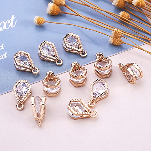 Beadthoven 100pcs Cubic Zirconia Alloy Charms Light Gold Lamp Shaped Crystal CZ Stone Pendants for DIY Jewelry Making Choker Necklace Tiny Dangle Earrings Accessories - color: Light Gold-Lamp Shap