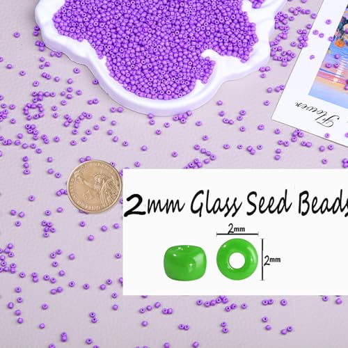 2mm Glass Seed Beads Bulk, Light Purple 12/0 Tiny Round Seed Bead, Small Mini Pony Craft Beads for Bracelet Necklace Wrist Jewelry Making Beading Weaving DIY Crafts Supplies - color: Light Purple
