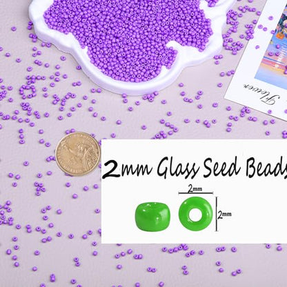2mm Glass Seed Beads Bulk, Light Purple 12/0 Tiny Round Seed Bead, Small Mini Pony Craft Beads for Bracelet Necklace Wrist Jewelry Making Beading Weaving DIY Crafts Supplies - color: Light Purple