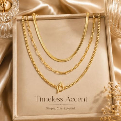 Gold Neklace Stack Dainty Gold Herringbone Necklace for Women Layered Paperclip Chain Necklaces Rhinestone Drop Simple Jewelry Gifts for Women - color: B1:3pcs