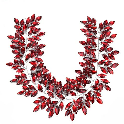 Missgrace Women Silver Green Black Red Blue Handmade Full Crystal Rhinestone Large Headband Hair Vine Shinny Headpiece Bridal Wedding Hair Accessories for Women (Silver red) - color: Silver red