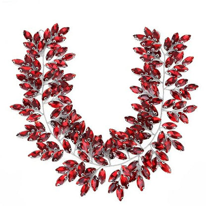 Missgrace Women Silver Green Black Red Blue Handmade Full Crystal Rhinestone Large Headband Hair Vine Shinny Headpiece Bridal Wedding Hair Accessories for Women (Silver red) - color: Silver red