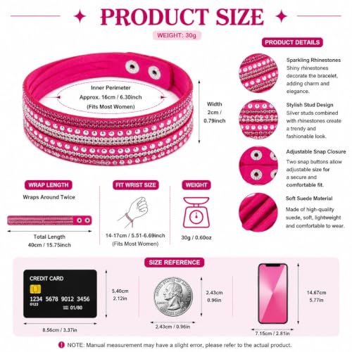 Long tiantian Leather Wrap Bracelets for Women Boho Multi Layered Bracelets Western Jewelry Hot Pink Accessories Birthday Gifts - color: hotpink