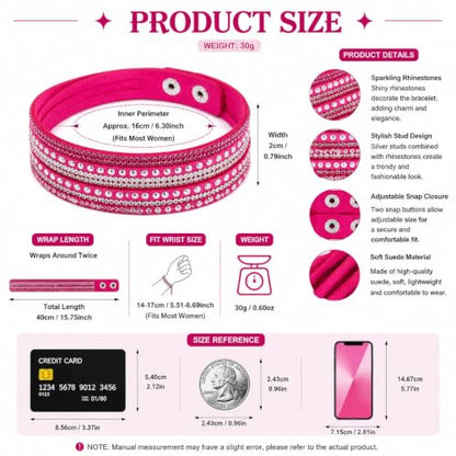 Long tiantian Leather Wrap Bracelets for Women Boho Multi Layered Bracelets Western Jewelry Hot Pink Accessories Birthday Gifts - color: hotpink