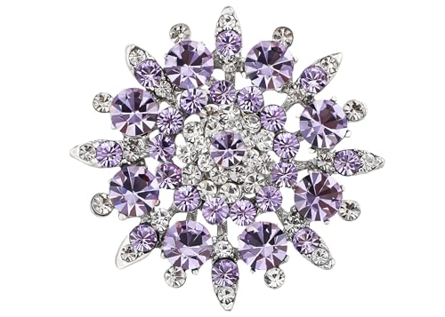 Alilang Adustable Silver Blue Purple Iridescent Crystal Rhinestones Snowflake Flower Floral Ring - color: Lilac