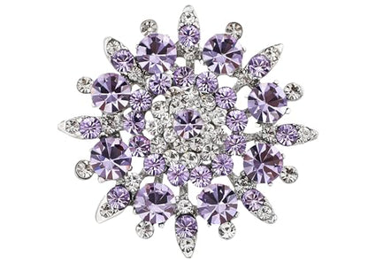 Alilang Adustable Silver Blue Purple Iridescent Crystal Rhinestones Snowflake Flower Floral Ring - color: Lilac