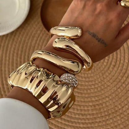 CJIAYUJEW 3Pcs Big Chunky Gold Bangle for Women Silver Cuff Wide Bracelet Trendy Teardrop Wire Irregular Minimalist Jewelry - style: A-Gold
