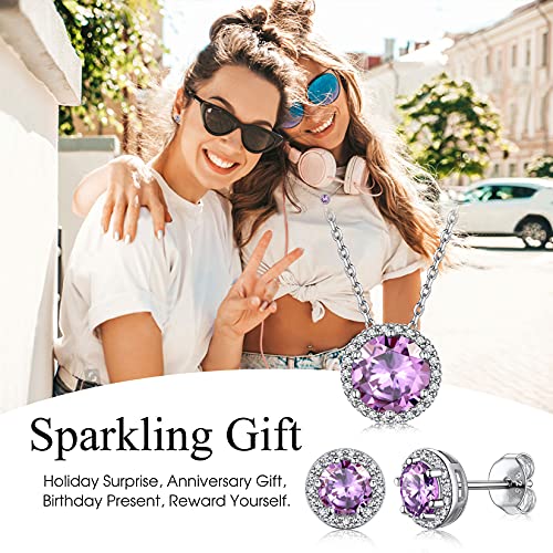 Bestyle Sparkling 925 Sterling Silver Birthstone Stud Earrings for Women, Heart/Round/Teardrop/Square Solitaire Diamond Studs Earrings, Great Birthday/Christmas Gifts - style: 06. Purple Alexandrite-June-round