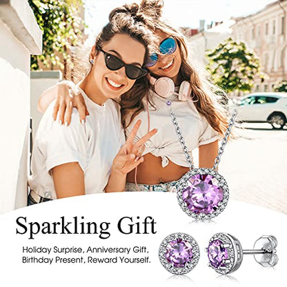 Bestyle Sparkling 925 Sterling Silver Birthstone Stud Earrings for Women, Heart/Round/Teardrop/Square Solitaire Diamond Studs Earrings, Great Birthday/Christmas Gifts - style: 06. Purple Alexandrite-June-round