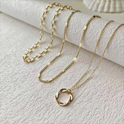 OGD Layered CZ Rondelle Pendant Necklaces for Women, 14K Gold Plated Trendy Mariner Chain Dainty Circle Rondelle Pendant Choker Necklace for Women Two-Toned Cubic Zirconia Gold Necklace - color: Gold Circle Layered-3PCS