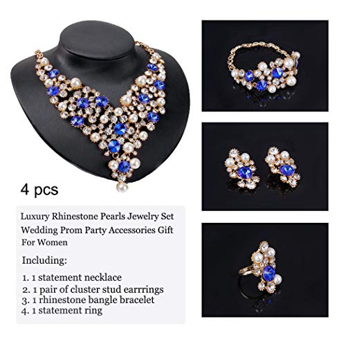 Womens Luxury Africa Dubai 18k Gold Plated Jewelry Sets Wedding Rhinestone Crystal Bib Statement Necklace Earrings Set for Brides Party Prom - color: Luxurious Pearl Crystal Jewelry Set