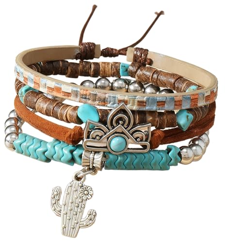 LOTSOF Western Turquoise Beaded Bracelet, Chic Stack Beaded Western Style for Country Concerts, Cowgirl Outfits & Boho Jewelry - color: Cactus 4-piece set