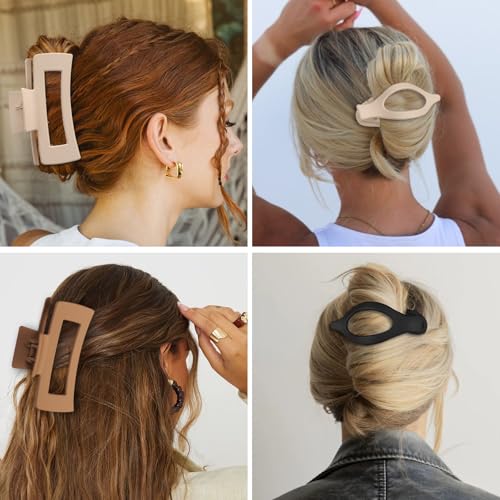 CHANDAT Hair Clips for Women, Flat Hair Clips, 8 pcs, 2style - Brown | 4.3 Inch Large Square Hair Claw Clips & Flat Hair Clips, Thick & Thin Hair, Hair Accessories for Women, Strong Hold Non-Slip - color: Brown
