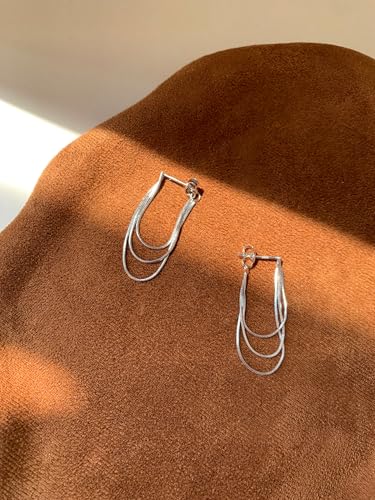 Tassel Earrings for Women Gold Plated Silver Chain Earrings Dainty Minimalist Dangle Drop Studs - color: F-Silver with Three Chains