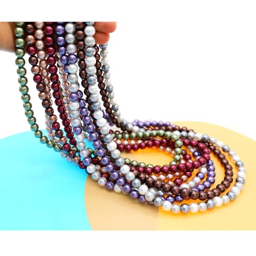 Long Simulated 10mm AAA Pearl Strand Necklace for Women Multicolor Pearl Choker Necklace 1920s Pearl Statement Necklace Costume Jewelry - color: 10mm Brown Bronze Burgandy 24 Inches