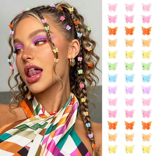 Mini Butterfly Hair Clips, Y2K 90s 50pcs Tiny Cute Pastel Hair Accessories, SparklySmall Claw Barrette jewelry for Women Girls (Jelly) - color: Jelly