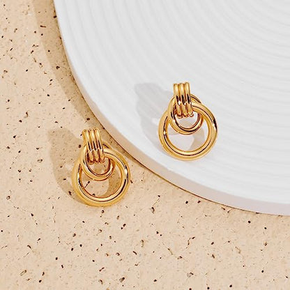 Gold Chunky Earrings for Women Geometric Knot Link Drop Dangle Earrings 14K Gold Plated Statement Earrings Trendy Gold Jewelry - color: Style 5