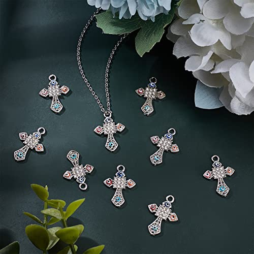 SUNNYCLUE 1 Box 40Pcs Rosary Cross Crystal Rhinestone Charms Bulk Cubic Zirconia Evil Eye Easter Crucifix Cross Charms for Jewelry Making Hanging Ornament Necklace Bracelet Keychain Supplies Adult - color: 40pcs Rhinestone Evil Eye Cross Charms