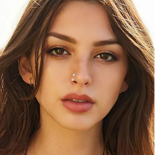 ONESING 9-40 Pcs Nose Rings - Hoops, Studs & L Shape - Hypoallergenic Stainless Steel Nose Piercings for Women & Men - color: 20G-Clear CZ -Gold