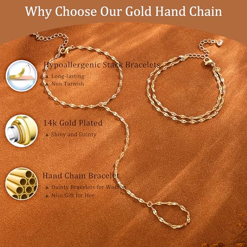 CHESKY 14K Gold Plated Hand Chain Bracelets for Women Stack Jewelry | Dainty Finger Ring Bracelet, Adjustable Hand Chains, Waterproof Beaded Gold Bracelets, Daily Body Jewelry Gift for Women - color: gold-lipsbracelet