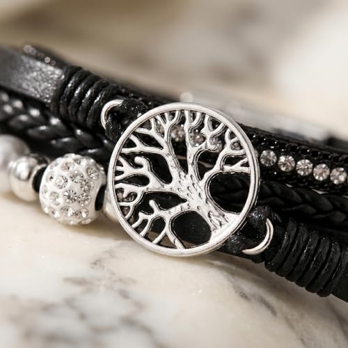 Multi-Layer Bracelets for Women Leather Wrap Bracelet Ethnic Style Layered Beads Cuff Boho Bangle for Everyday Wear Jewelry Gift - color: White