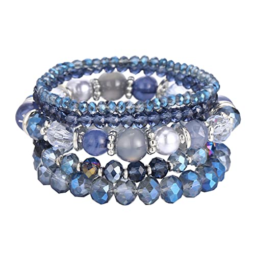 Noessla Beaded Boho Stretch Bracelet Colorful Stackable Crystal Beads Bracelets Trendy Costume Jewelry Mothers Day Gifts for Women - color: 21-Blue