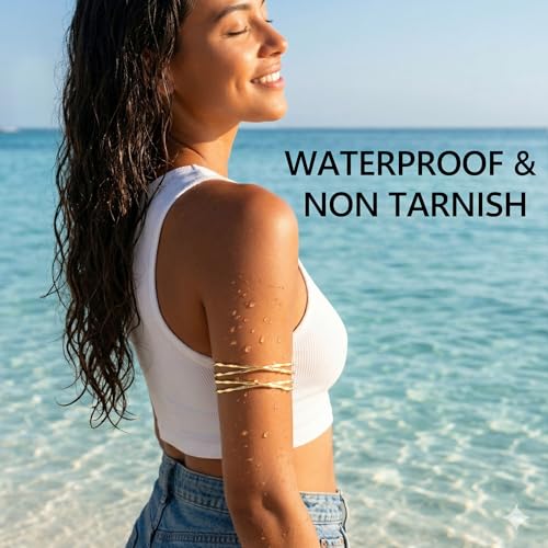 14K Gold Plated Arm Cuff for Women, Waterproof Adjustable Open Upper Arm Bracelet (Armlet), Non Tarnish Hypoallergenic Minimalist Trendy Arm Jewelry for Summer Beach Outfit Gift for Women - style: Style04