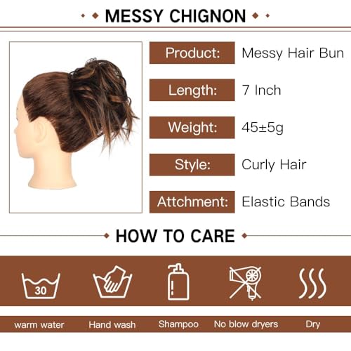 HMD Tousled Updo Messy Bun Hair Piece for Women Synthetic Hair Extension | Messy Bun Hair Piece with Elastic Scrunchie Synthetic Tousled Updos Ponytail Hairstyles for Daily Wear - color: Dark Brown with Light Auburn Mixed#(4-30)