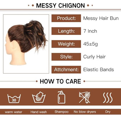HMD Tousled Updo Messy Bun Hair Piece for Women Synthetic Hair Extension | Messy Bun Hair Piece with Elastic Scrunchie Synthetic Tousled Updos Ponytail Hairstyles for Daily Wear - color: Dark Brown with Light Auburn Mixed#(4-30)