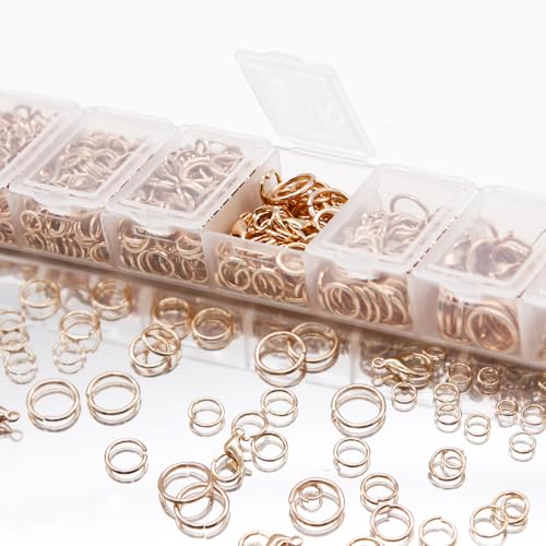 EuTengHao 1504Pcs Open Jump Ring and Lobster Clasps Kit Jewelry Making Repair Kit with Jewelry Pliers Tweezers (KC Gold) - color: KC Gold