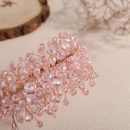 Denifery Large Crystal Headband for Wedding Bridal Hair Band Headpiece for Party Prom Hair Accessories (pink) - color: pink