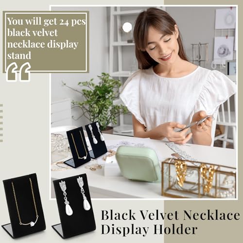 RattanView 24 Pcs Earring Display Stand Necklace Pendant Jewelry Stand Showcase Organizer Display Holder for Earring Pendant Accessory Rack(Black,Straight Style,Velvet) - color: Black