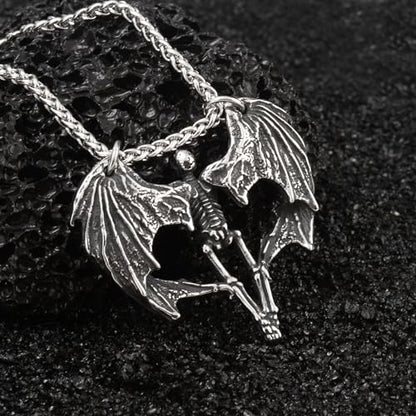 Skull Necklace for Men Stainless Steel Gothic Punk Emo Biker Necklace Jewelry for Men 60cm - style: Winged Skull