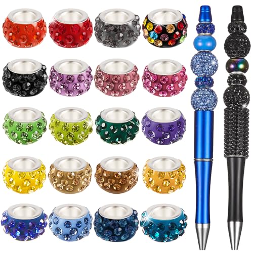 Junkin 120 Pcs Large Hole Beads 11 mm European Crystal Charm Spacer Rhinestone Colorful European Beads for Pens Making Bulk Beadable Pens Jewelry Making Supplies DIY Crafts Bracelet(Dark Color) - color: Dark Color