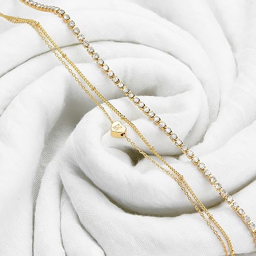 Yanoda Initial Ankle Bracelets for Women, 14K Gold Plated Waterproof Dainty Layered Heart Letter Initial Anklets Personalized Gifts - color: Q
