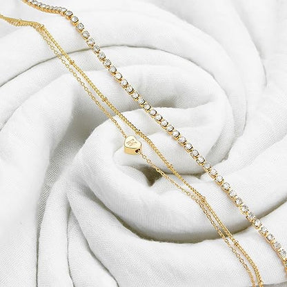Yanoda Initial Ankle Bracelets for Women, 14K Gold Plated Waterproof Dainty Layered Heart Letter Initial Anklets Personalized Gifts - color: Q
