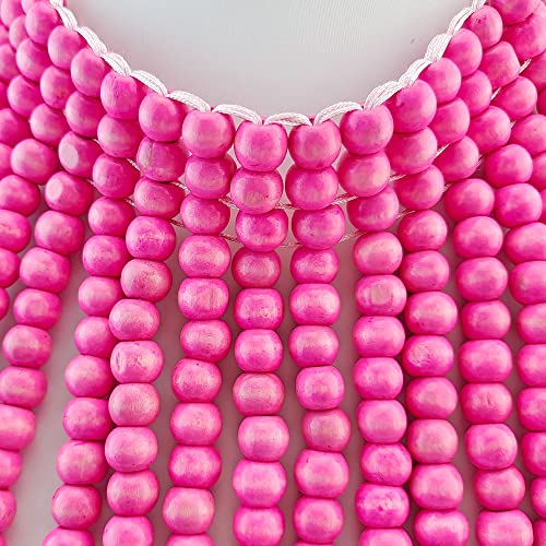 Coiris Boho African Wooden or Acrylic Beaded Bib Statement Necklace Strands Layered Cluster Chunky Collar Choker Wood Necklace for Women Fashion Costume Jewelry - color: Pink