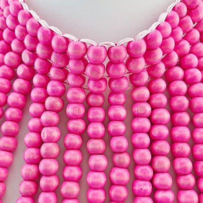 Coiris Boho African Wooden or Acrylic Beaded Bib Statement Necklace Strands Layered Cluster Chunky Collar Choker Wood Necklace for Women Fashion Costume Jewelry - color: Pink