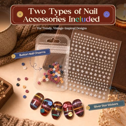 Beetles Mocha Sweater Cat Eye Gel Nail Polish Set, 6 Colors 9ml Fall Gel | Brown-Based Iridescent Cat Eye Gel Kit Magnetic Effect, Button Charms & Star Stickers & Magnet, Soak Off UV Salon at Home - color: A - Brown-Based Cat Eye | Mocha Sweater