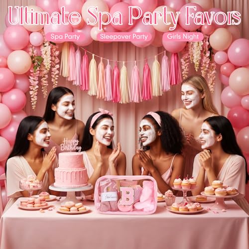 9 Pcs Bow Gift for Woman Set with Hair Headband Scrunchie Sleep Eye Mask Hair Claw Bow Comb with Mirror Monogram Cosmetic Bag Socks for Bachelorette Party Spa Sleepover Birthday Gifts (B) - style: B