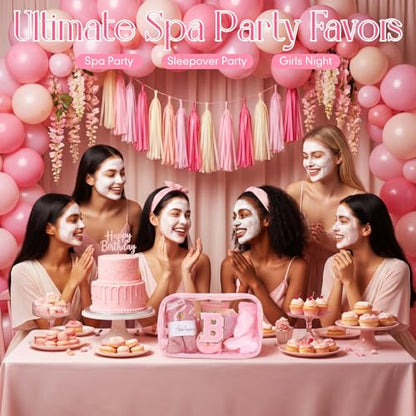 9 Pcs Bow Gift for Woman Set with Hair Headband Scrunchie Sleep Eye Mask Hair Claw Bow Comb with Mirror Monogram Cosmetic Bag Socks for Bachelorette Party Spa Sleepover Birthday Gifts (B) - style: B