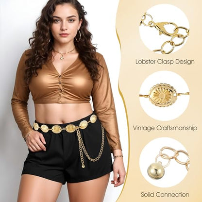 Prasacco Western Belts for Woman Chain Belt Concho Belt Gold Waist Chain Cowgirl Belt Waist Belt Country Belt Boho Belt for Dress Jeans