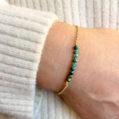 Womens Dainty Gold Chain Bracelet,Simple Layered Chain Bracelets,Beaded Turquoise Bracelet,Charm Crystal Bar,Heart,Karma,Triangle,Pearl Bracelets for Women - color: Turquoise Bar