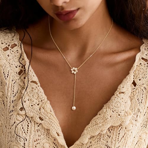 CHESKY Lariat Necklace for Women，14k Gold/Sliver Plated Layered Necklace | Gold/Sliver Long Necklace，Dainty Cross Pendant, Wedding Y-Shaped Drop Chain, Waterproof Jewelry Gift for Women Everyday Wear - style: Ypearl