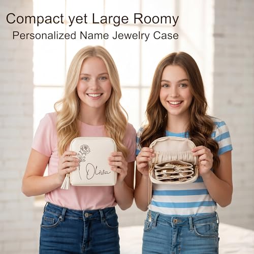 Custom Jewelry Travel Case with Birth Flower Birthday Gifts for Mom Girlfriend Wife,Leather Jewelry Pouch Bags with Name Small Jewelry Organizer for Teacher Appreciation Gifts - color: Birth Flower