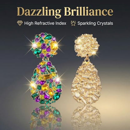 Rhinestone Statement Earrings Teardrop Costume Earrings Cluster Crystal Chandelier Drop Dangle Earrings for Women - color: Purple